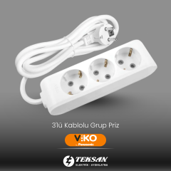 VİKO Beyaz 3’lü 3 Metre Kablolu Grup Priz | Multi-Let